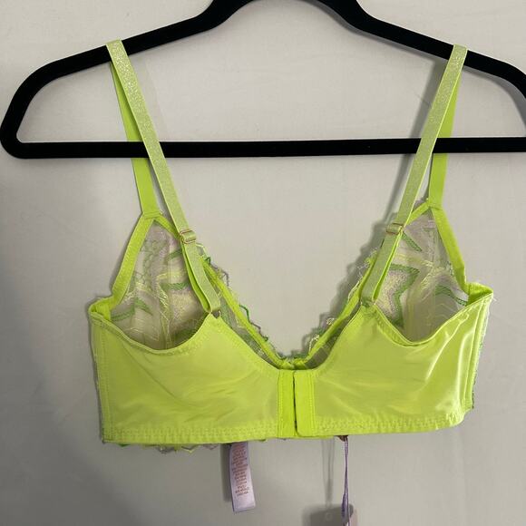 Savage X Fenty Shining Star Embroidered Unlined Demi Bra Lime Green Size 34D NWT - Picture 3 of 6